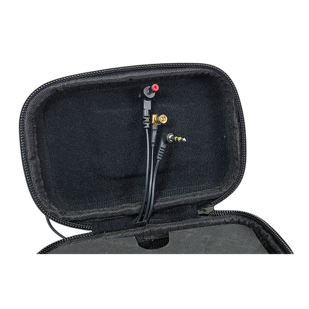 power cable, audio ad antenna cables shown through the bottom of the case